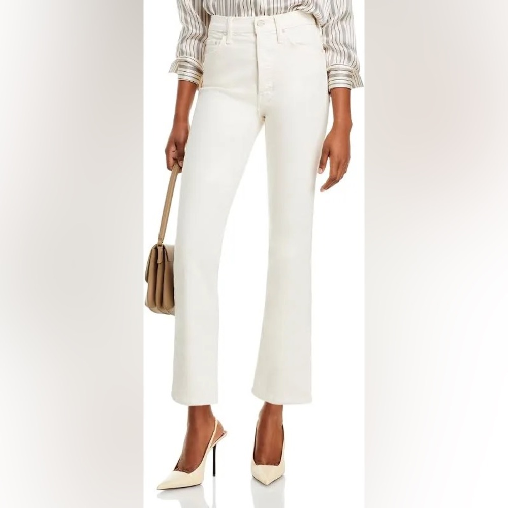 MOTHER TRIPPER Elegant White Flared Pants in White/Cream